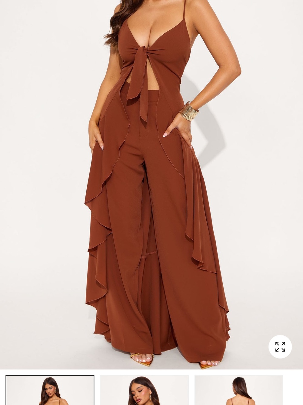 Spaghetti-Strap Wide-Leg Jumpsuit in Copper